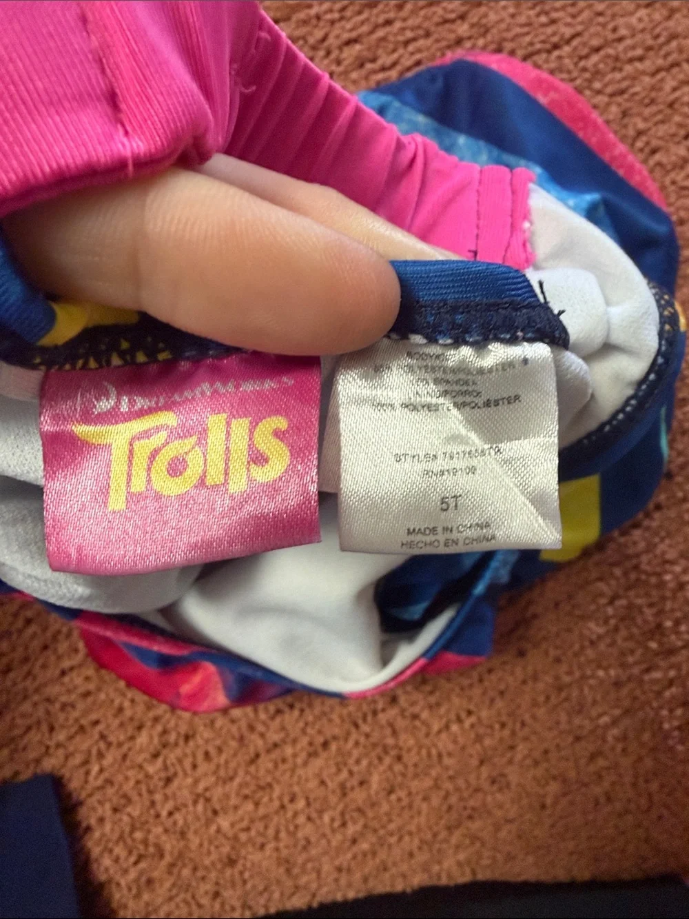 Trolls Bright Pink Character One-Piece Swim - Blue & Yellow Stripes